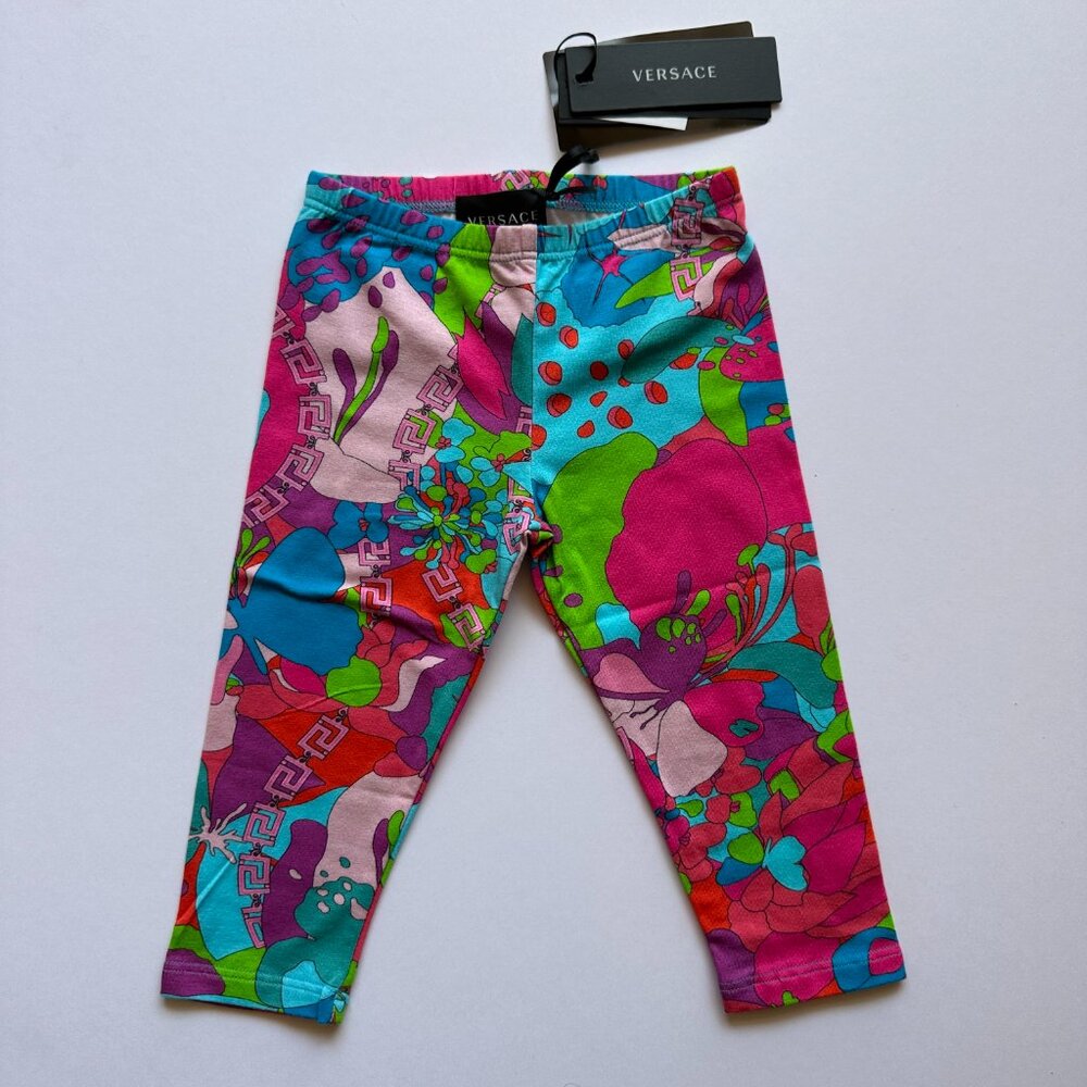 NWT Versace 9-12M Baby Girls Floral Print Summer Greca Leggings